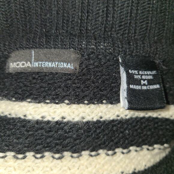 Moda International Womens M Wool Long Cardigan Sweater Duster Striped Zip Knit - Picture 11 of 13